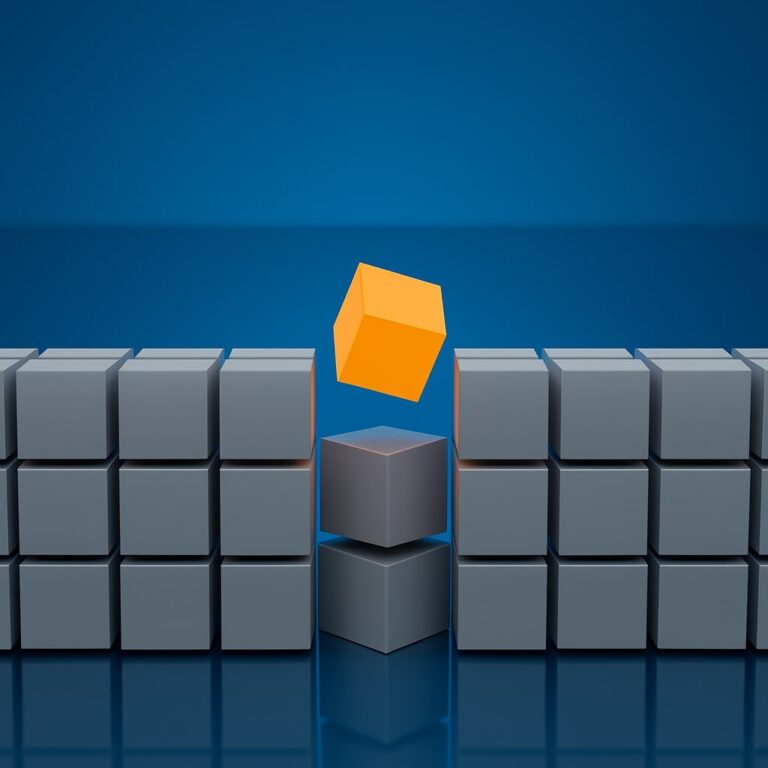 A bright orange block breaking free from a wall of grey blocks, symbolizing how contextual marketing unlocks growth when channels stall.